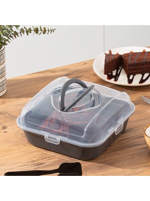 Porsima Soft Gri Pasta Kek Börek Saklama Kabı - Plastik Pasta Börek Taşıma Çantası - Kilitli Kek Fanusu