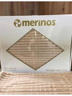 Merinos Modern Line 3 Parça Battaniye Seti - Bej Vizon Renk