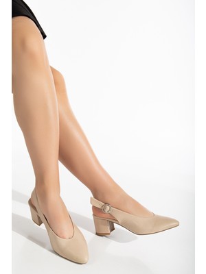 Analin Shoes Kadın Hakiki Deri Bilekten Bağlı Toka Detaylı Topuklu Ayakkabı  2633 Klasik  Bej 37