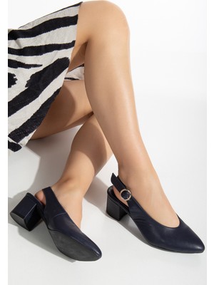 Analin Shoes Kadın Hakiki Deri Bilekten Bağlı Toka Detaylı Topuklu Ayakkabı  2633 Klasik  Lacivert 35