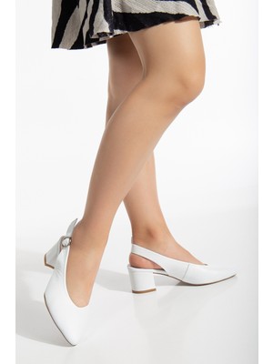 Analin Shoes Kadın Hakiki Deri Bilekten Bağlı Toka Detaylı Topuklu Ayakkabı  2633 Klasik  Beyaz 37