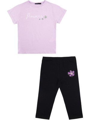 Chandraswear Kız Çocuk Mor Tayt Tshirt Takım - Alden