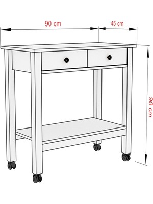 Boyut Mobilya Servant, 2 Çekmeceli, Tekerlekli Servis Sehpası, Kahve Köşesi