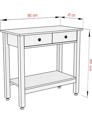 Boyut Mobilya 2 Çekmeceli, Sabit Ayaklı, Dekoratif Dresuar