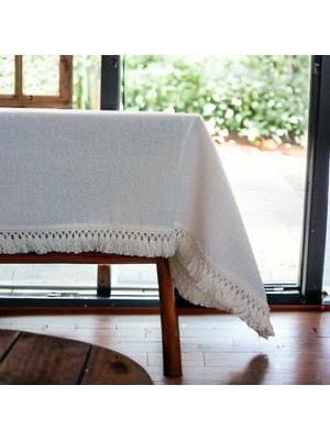 Home Art Atelier Hand Made Keten Kenar Saçaklı Bohem Masa Örtüsü