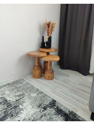 Aselya Home Ahşap 3’lü Set Ürgüp Mantar Yan Sehpa Modern Fiskos Zigon