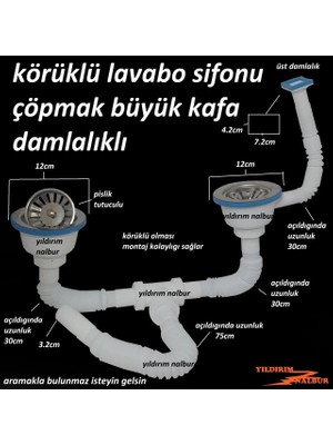 Çöpmak Körüklü Sifon Üstten Damlalıklı Çiftli Büyük Kafa Evye Sifonu Lavabo Gideri Pislik Tutuculu