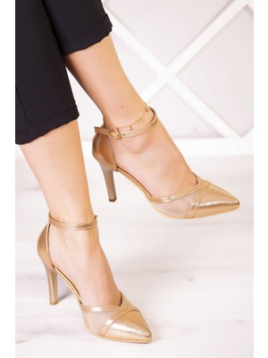 Erkan Saçmacı Liana Bronz Fileli Sivri Burun Klasik İnce Topuklu Ayakkabı