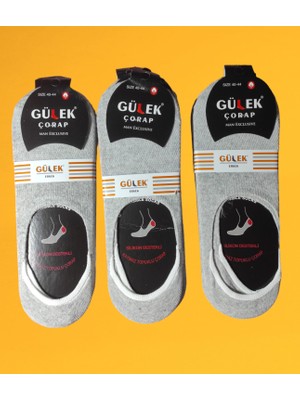 Gülek Inci Butik Boxer - Dikişsiz Konforlu Kaymaz Silikonlu Topuk Babet Açık Gri Soket Erkek Çorap 12' Li Pakettir 40-44