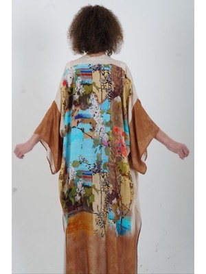 Zelish My Sister Kahve Faralya Desenli Kimono