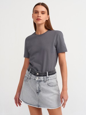 Dilvin 31069 Pamuklu Bisiklet Yaka  T-Shirt-Füme