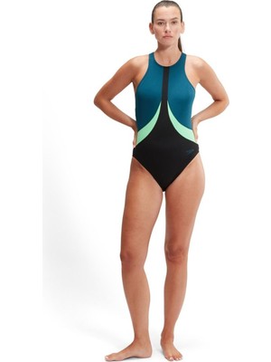 Speedo Siyah - Yeşil Kadın Mayo 8-00305916644-SPEEDO Colbl Hıghneck