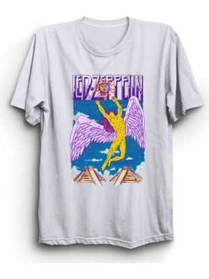 The Fame LED Zeppelin, Colorful Design, Rock Metal Müzik Grubu Baskılı, %100 Pamuk Tişört