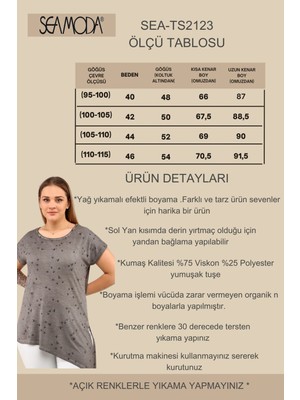 Sea Moda Arı Baskılı Yandan Bağlamalı Yağ Yıkamalı Tunik-Antrasit