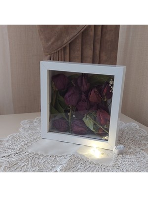 Verda Çerçeve 20X20X5 cm Ledli Beyaz Anı Çerçevesi! Yeni Moda Çiçek Anı Çerçevesi!