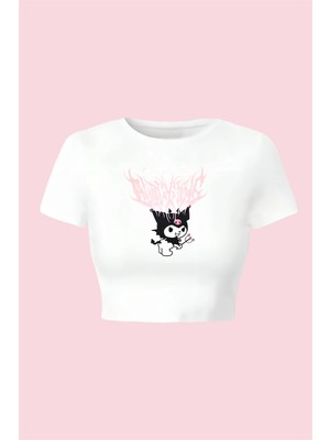 Köstebek Harajuku Fashion Anime Kuromi Sanrio Beyaz Crop T-Shirt