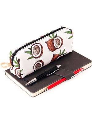 Bybag Alp Collection Hindistan Cevizi Desenli Kahve Beyaz Kalemlik Fermuarlı Makyaj Çantası 19 cm