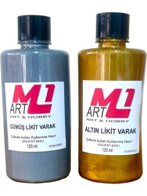 M1 Art Gümüş ve Altın Likit Varak 120 ml x 2 Adet Solvent Bazlı Canlı Renkler İçin Hazır Boyalar