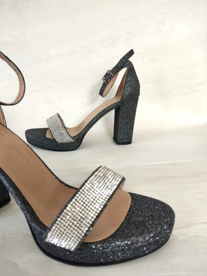 L&L Platform Taban Kalın Topuklu Taşlı Abiye Ayakkabı