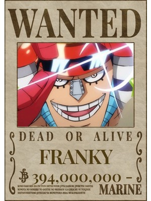 Poster City One Piece Franky Wanted Posteri - Çerçevesiz Parlak Fotoğraf Kağıdı