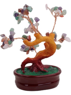 Elifeshop Feng Shui Doğal Kuvars Taşlı Bonsai Şans Bereket Çakra Meditasyon Ağacı Biblo Ev Ofis Hediyesi Mdl 1