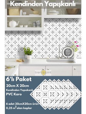 Trendpoint Kendinden Yapışkanlı Pvc Sticker 6ADET 20CM×20CM Mutfak Banyo Duvar Zemin Kaplama