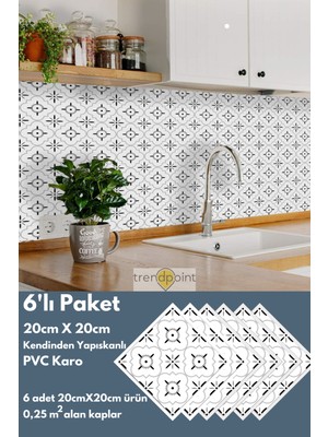 Trendpoint Kendinden Yapışkanlı Pvc Sticker 6ADET 20CM×20CM Mutfak Banyo Duvar Zemin Kaplama