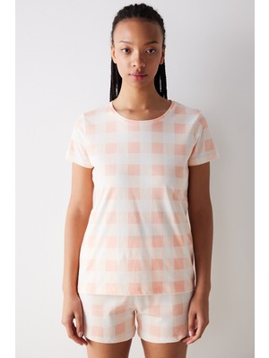 Peach Gingham Şortlu Pijama Takımı