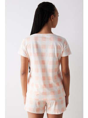 Peach Gingham Şortlu Pijama Takımı