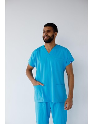 Dr. Mitra Erkek Likralı Yarasa Kol Hemşire Doktor Takım Turkuaz
