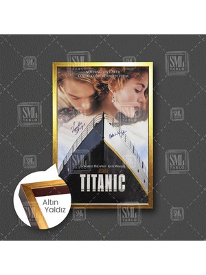 SML Tablo Titanik Filmi Afişi Efsane Romantik Film Jack Rose Leonardo Di Caprio Kate Winslet Imza Çerçeveli Dikey Kanvas Tablo