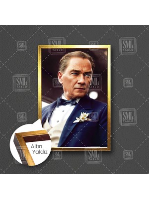 SML Tablo Mustafa Kemal Atatürk Yapay Zeka Günümüzdeki Hali Çerçeveli Dikey Kanvas Tablo