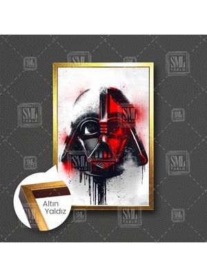 SML Tablo Star Wars Darth Wader Kara Lord Kask Sprey Efsane Film Çerçeveli Dikey Kanvas Tablo