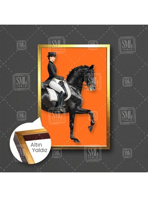 SML Tablo At Üzerinde Asil Jokey Turuncu Fon Çerçeveli Dikey Kanvas Tablo