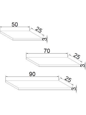 Bmd Mobilya Üçlü Duvar Rafı Beyaz  (50*70*90 CM UZUNLUK 25 CM GENİŞLİK 30 MM KALINLIK)