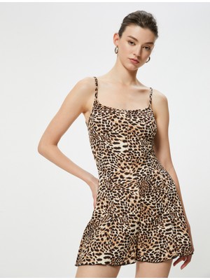 Koton Askılı Mini Elbise Leopar Desenli