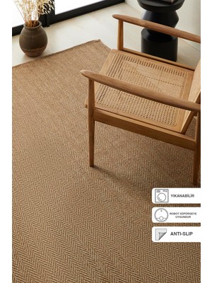 Ocean Home Textile Yıkanabilir Jüt Görünümlü Naturel Renk Balıksırtı Halı Kilim 160 x 230 cm