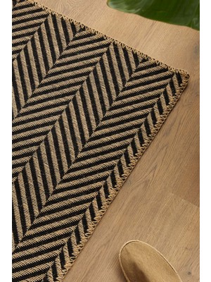 Ocean Home Textile Siyah Renk Balıksırtı Jüt Halı Kilim 80 x 150 cm