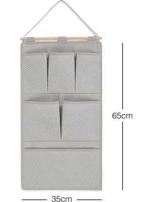 Ocean Home Textile Gri 6 Cepli Çok Amaçlı Askılı Duvar Tipi Dolap İçi Banyo Mutfak Düzenleyici Organizer 35x65 cm