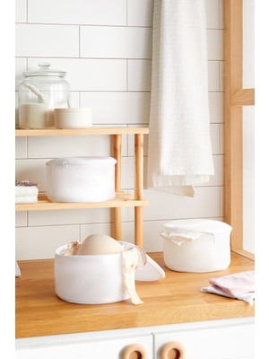 Ocean Home Textile 3 Adet Beyaz Fermuarlı İç Çamaşır Yıkama Filesi Torbası 20x10 cm