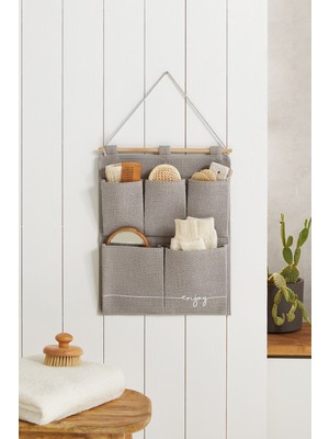 Ocean Home Textile Gri Jüt 2 Katlı Çok Amaçlı Askılı Bavul İçi Dolap İçi Banyo Mutfak Düzenleyici Organizer 35x45 cm