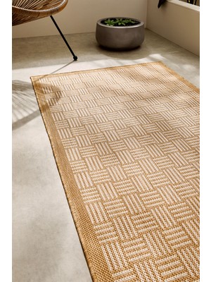 Ocean Home Textile Leke Tutmaz Iç Dış Mekan Bej Renk Hasır Desenli Halı Kilim 80 x 150 cm