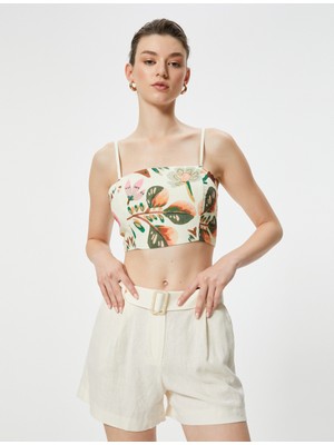 Koton Çiçekli Crop Atlet Ince Askılı Kare Yaka Viskon Kumaş