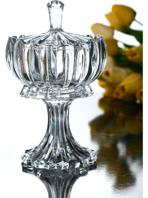 İnova Home Decor Kristal Desen Yüksek Ayaklı  Kapaklı Şekerlik