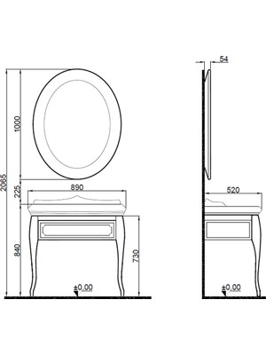 Kale Victorian 90 cm Antrasit Banyo Dolabı Takımı (3 Delikli Lavabo)