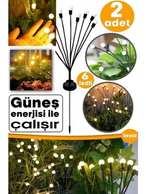 Chance Gift 2 Adet Bahçe Aydınlatma Çiçek Model Güneş Enerjili Ateş Böceği Dekoratif Lamba 12 Adet 6 Led'li Işık