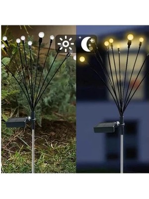 Chance Gift 2 Adet Bahçe Aydınlatma Çiçek Model Güneş Enerjili Ateş Böceği Dekoratif Lamba 12 Adet 6 Led'li Işık