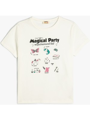 Koton Tişört Kısa Kollu Bisiklet Yaka Baskı Detaylı Pamuklu