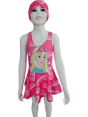 Urz Kids Pembe Kız Çocuk Barbie Baskılı Etekli Mayo Kız Çocuk Elbise Mayo