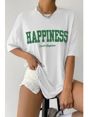 Woodroffe Kadın Happiness Baskılı Oversize Salaş T-Shirt